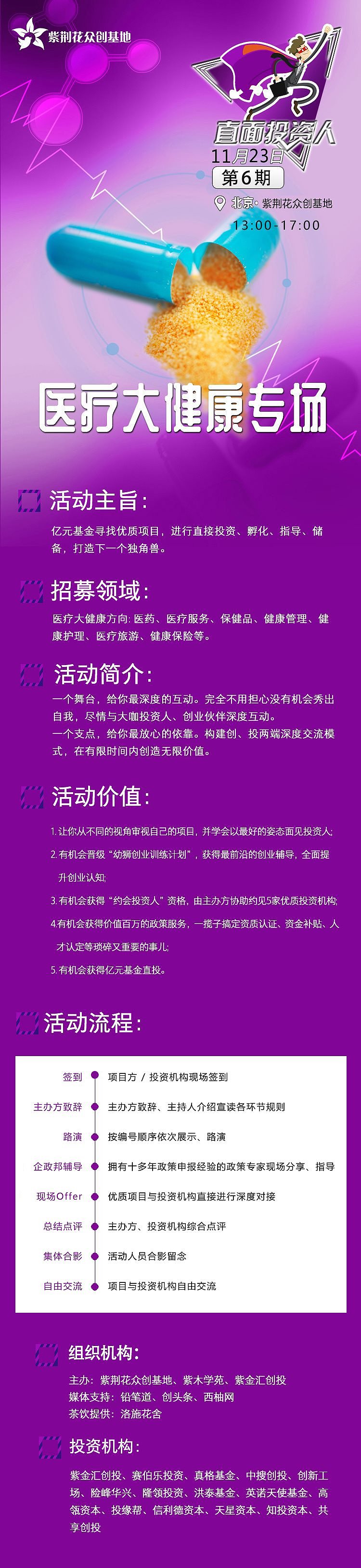 11.23【直面投资人】投融资对接沙龙 医疗大健康领域