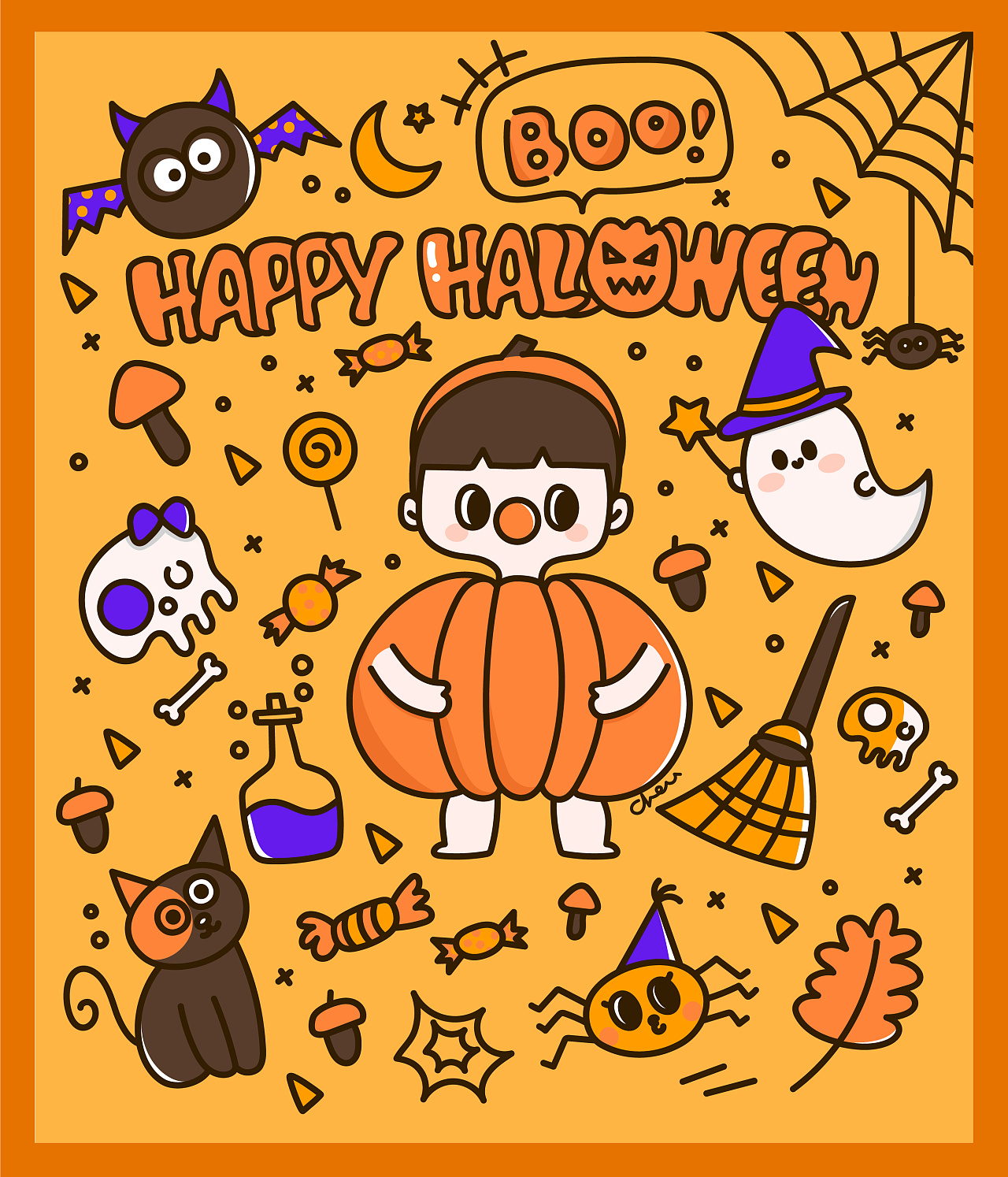 万圣节简笔画 | 不给糖就捣蛋|插画|新锐潮流插画|chen小辰 - 原创