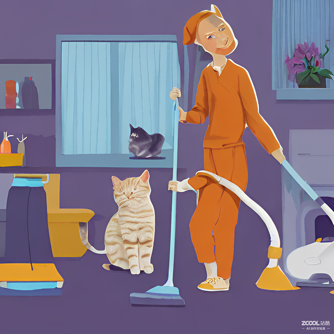 #AI创作实验室#猫在帮主人做家务
