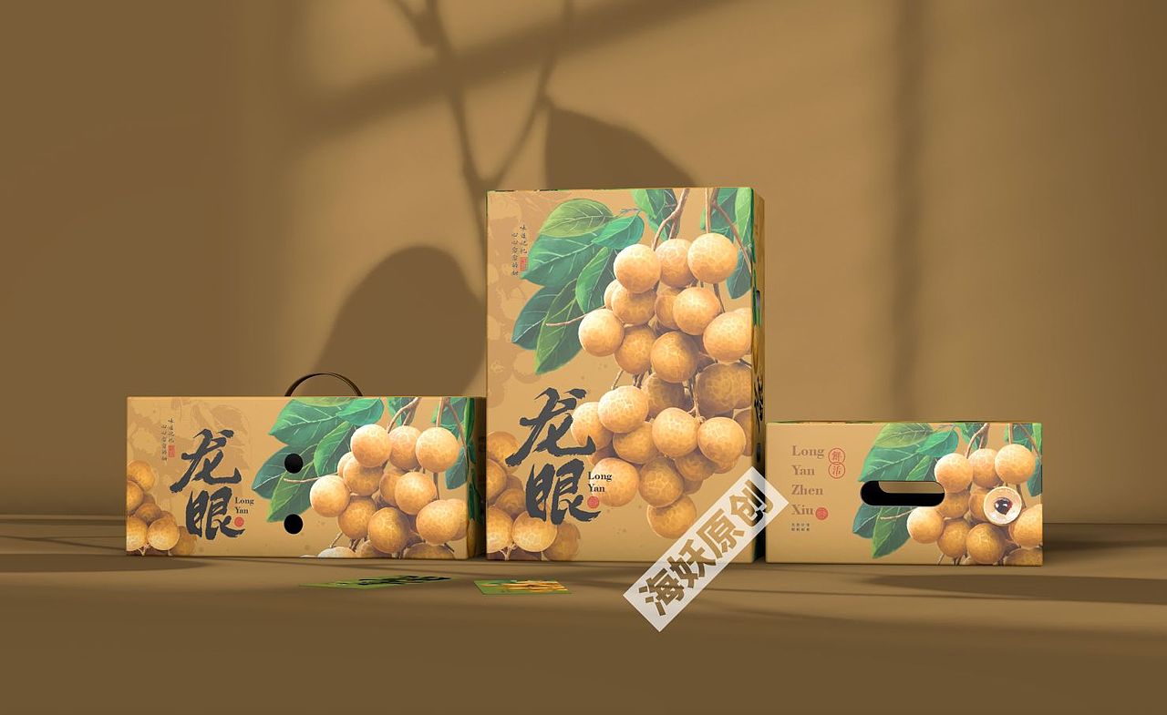 {原创}龙眼水果包装设计手绘插画礼盒
