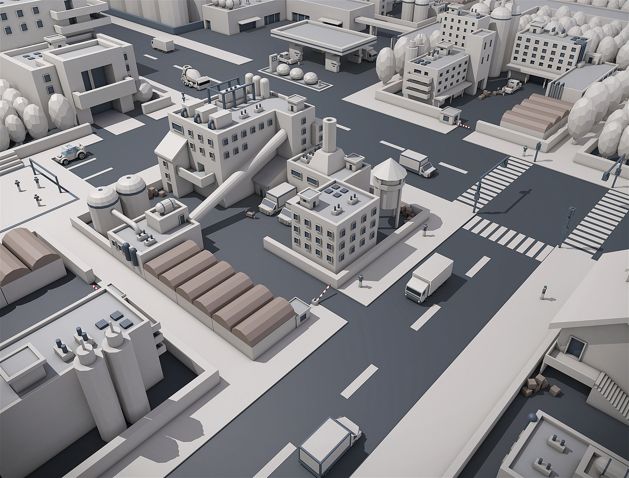 lowpoly扁平化临摹卡通城市大场景