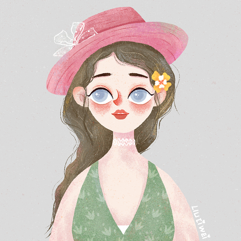 花与女孩插画头像