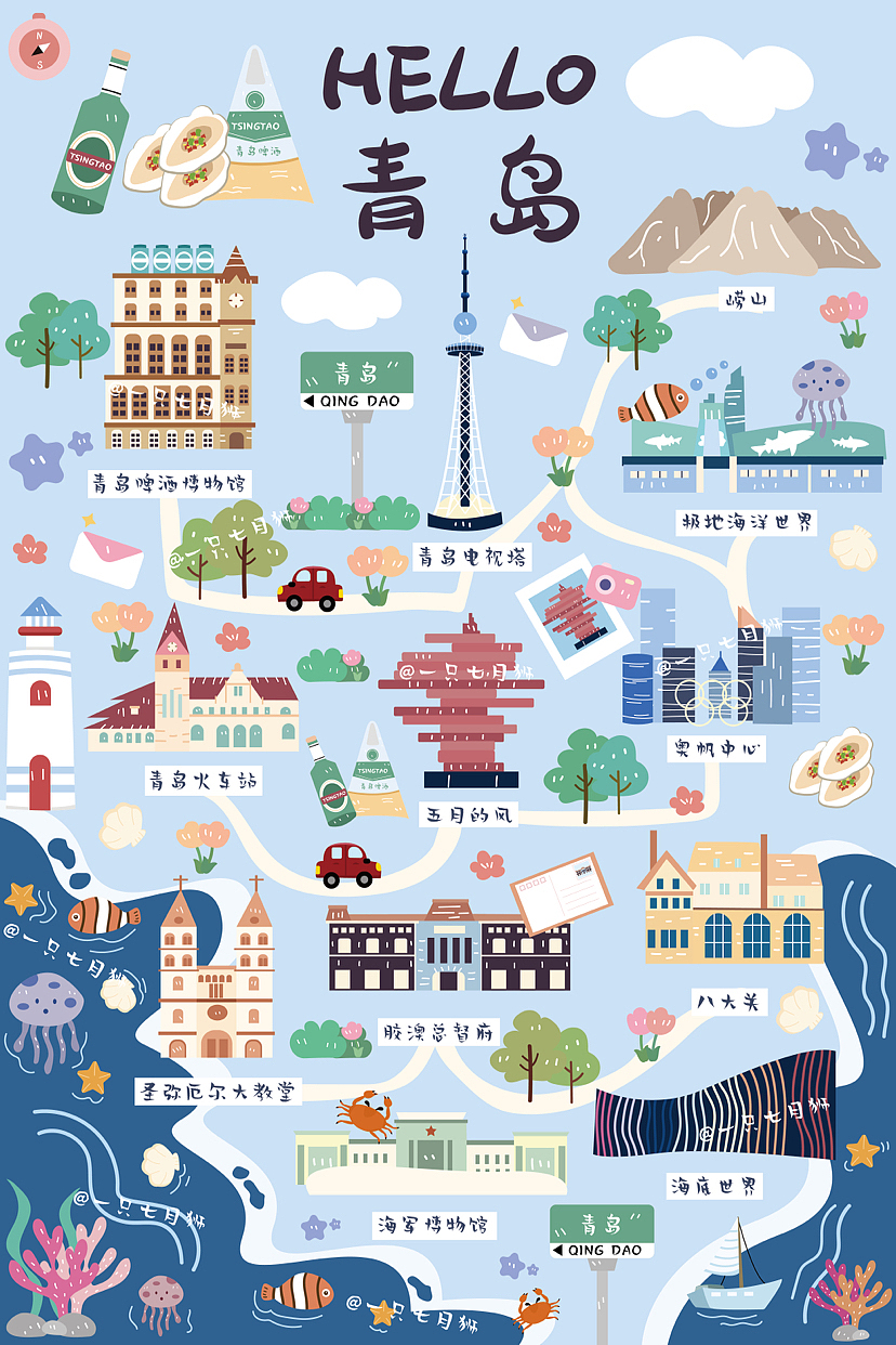 可爱卡通城市系列明信片（图ZMzQzMTkzMTg4） - 商业插画 - 站酷设计师日落加州原创素材 - 站酷ZCOOL