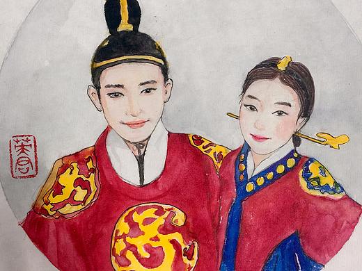 水彩插画人物头像韩国帅哥美女