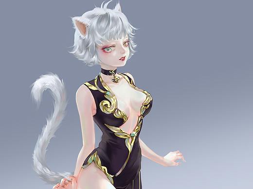 小猫女（个人主页-ZNDg1ODY1ODA=） - 单幅漫画 - 站酷设计师东阁西原创素材 - 站酷ZCOOL