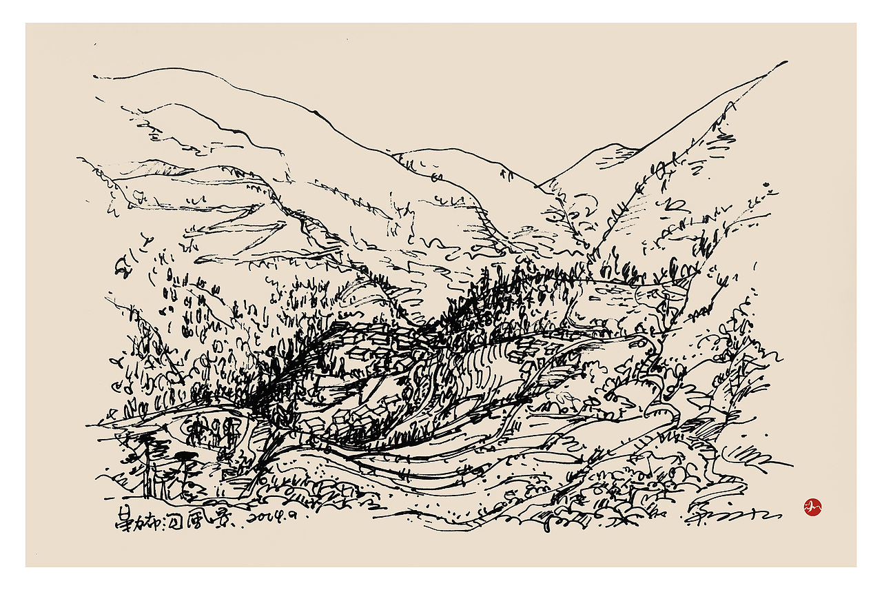 线相系列钢笔画高原