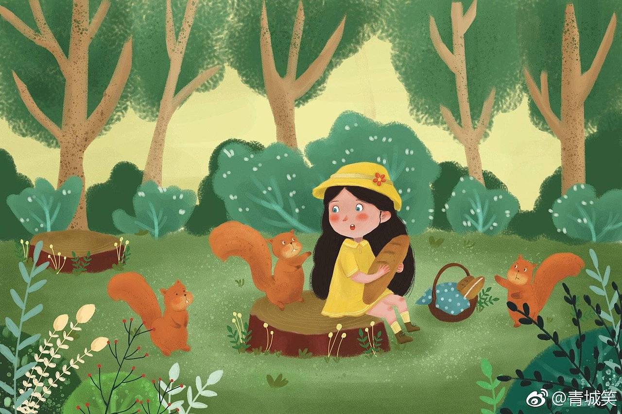 儿童插画作品黄衣服小姑娘