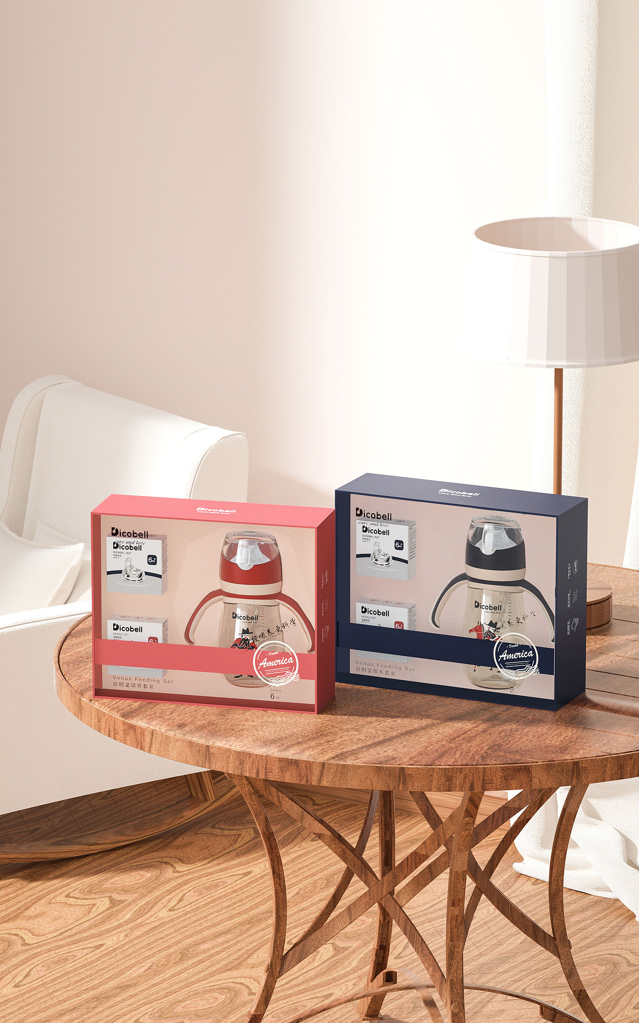 dicobell迪可贝儿一杯三用奶瓶礼盒详情印花包装