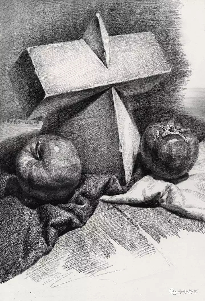 贵州美术网分享经典素描静物作品,来源于步步教学