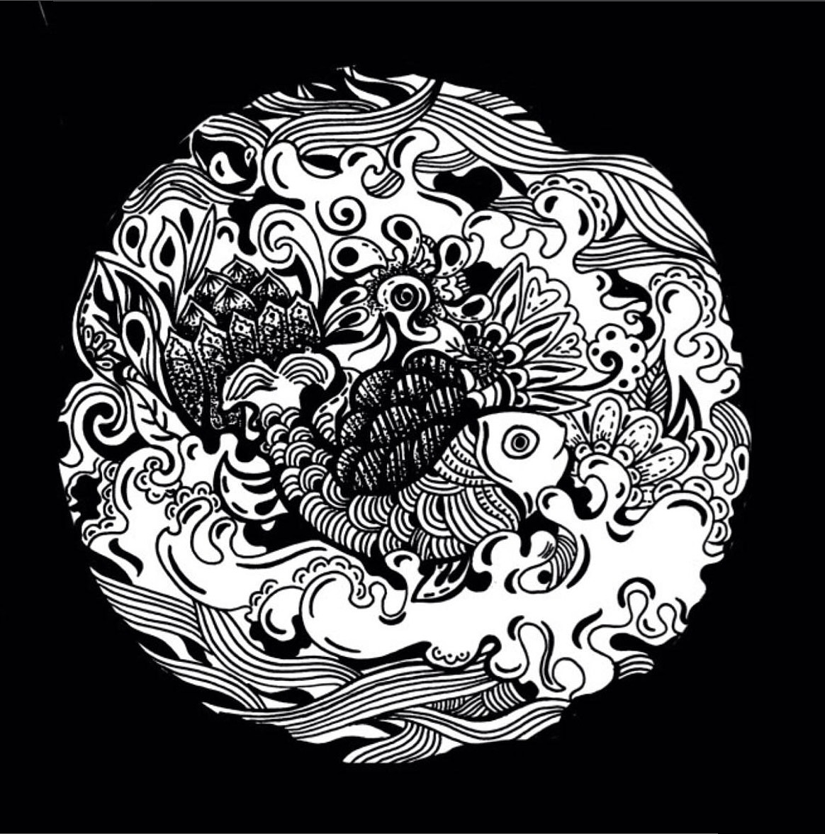 黑白线稿,黑白插画,传统花卉纹样图案--黄小葳