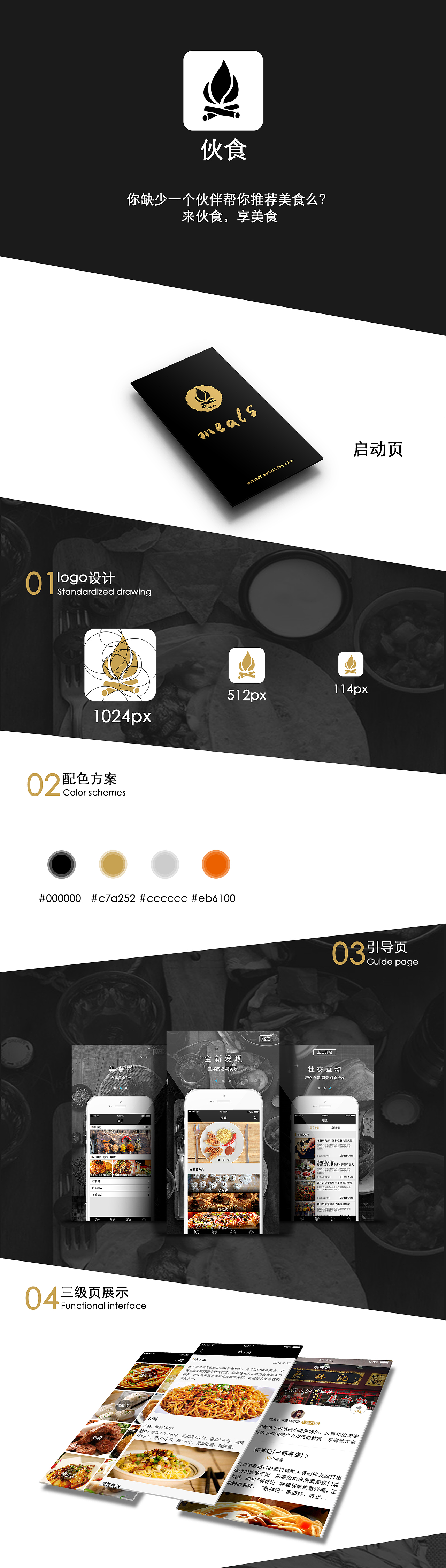 “伙食”美食推荐类ios端app（图ZNjI4MjA1NzY=） - APP界面 - 站酷设计师毛栗小五郎原创素材 - 站酷ZCOOL