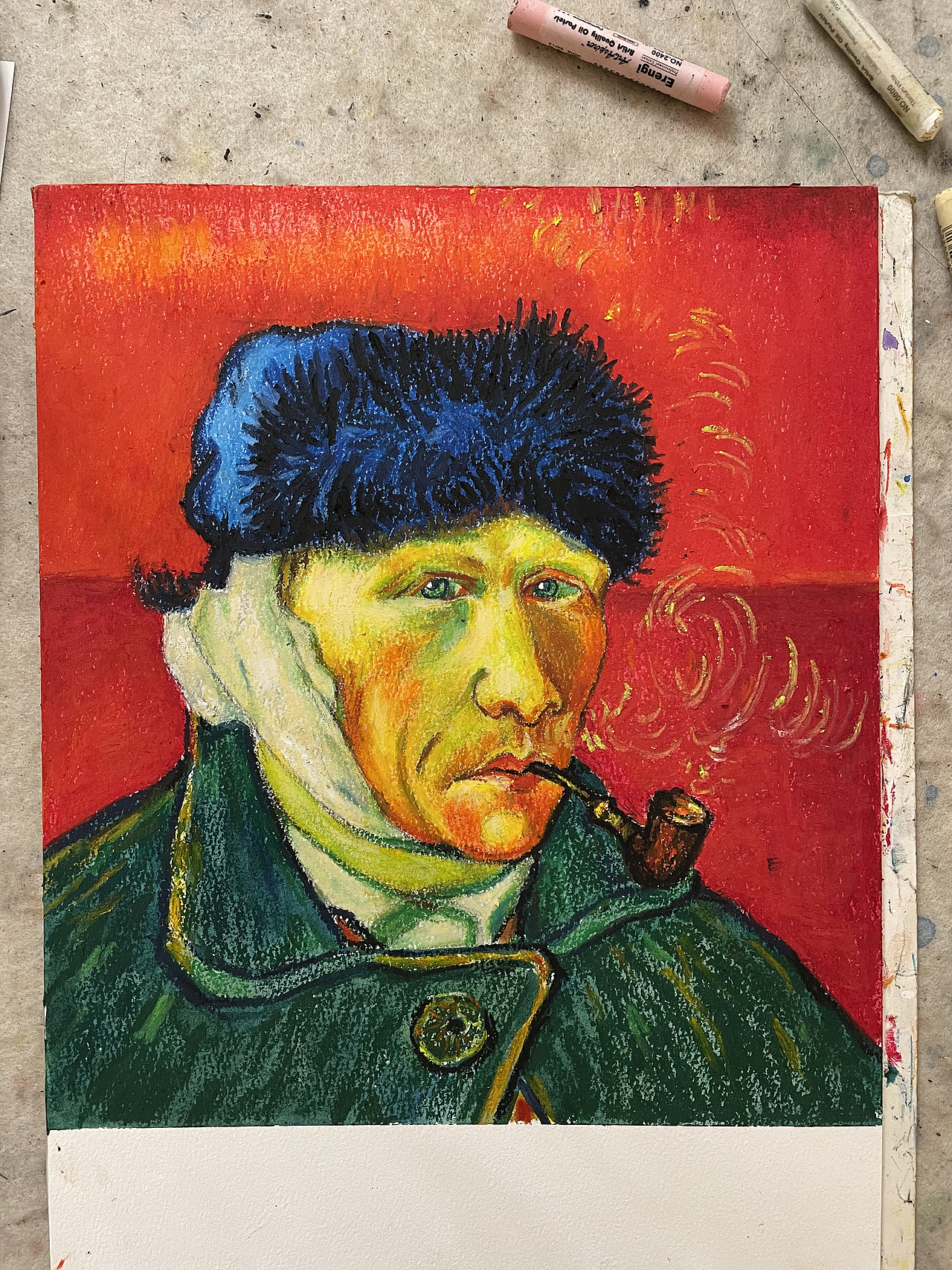 油画棒教程分享之梵高自画像（图ZMjM3NDI5ODEy） - 绘画 - 站酷设计师慕渔艺术原创素材 - 站酷ZCOOL