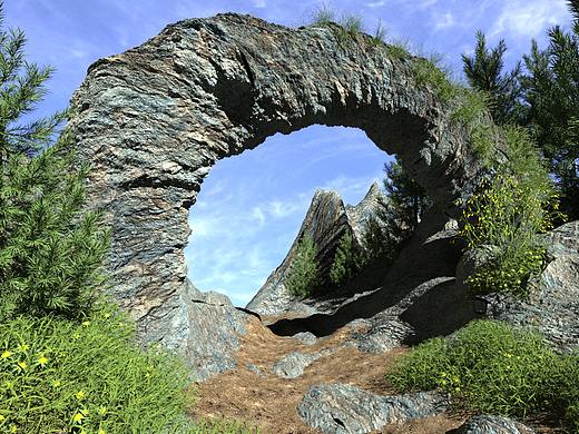 C4D制作山巅石拱门