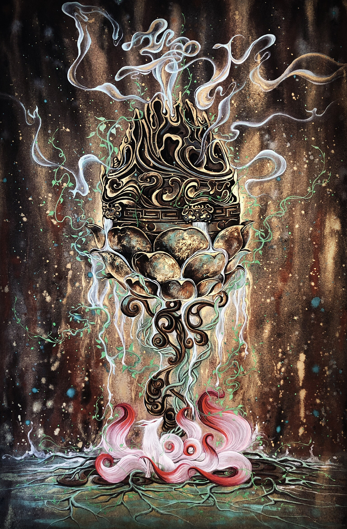 白树原创手绘山海经系列之九尾狐修炼