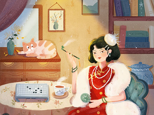 復(fù)古系列插畫《民國少女》3（個人主頁-ZNTU1NTEyMjA=） - 商業(yè)插畫 - 站酷設(shè)計師達(dá)利園dly原創(chuàng)素材 - 站酷ZCOOL