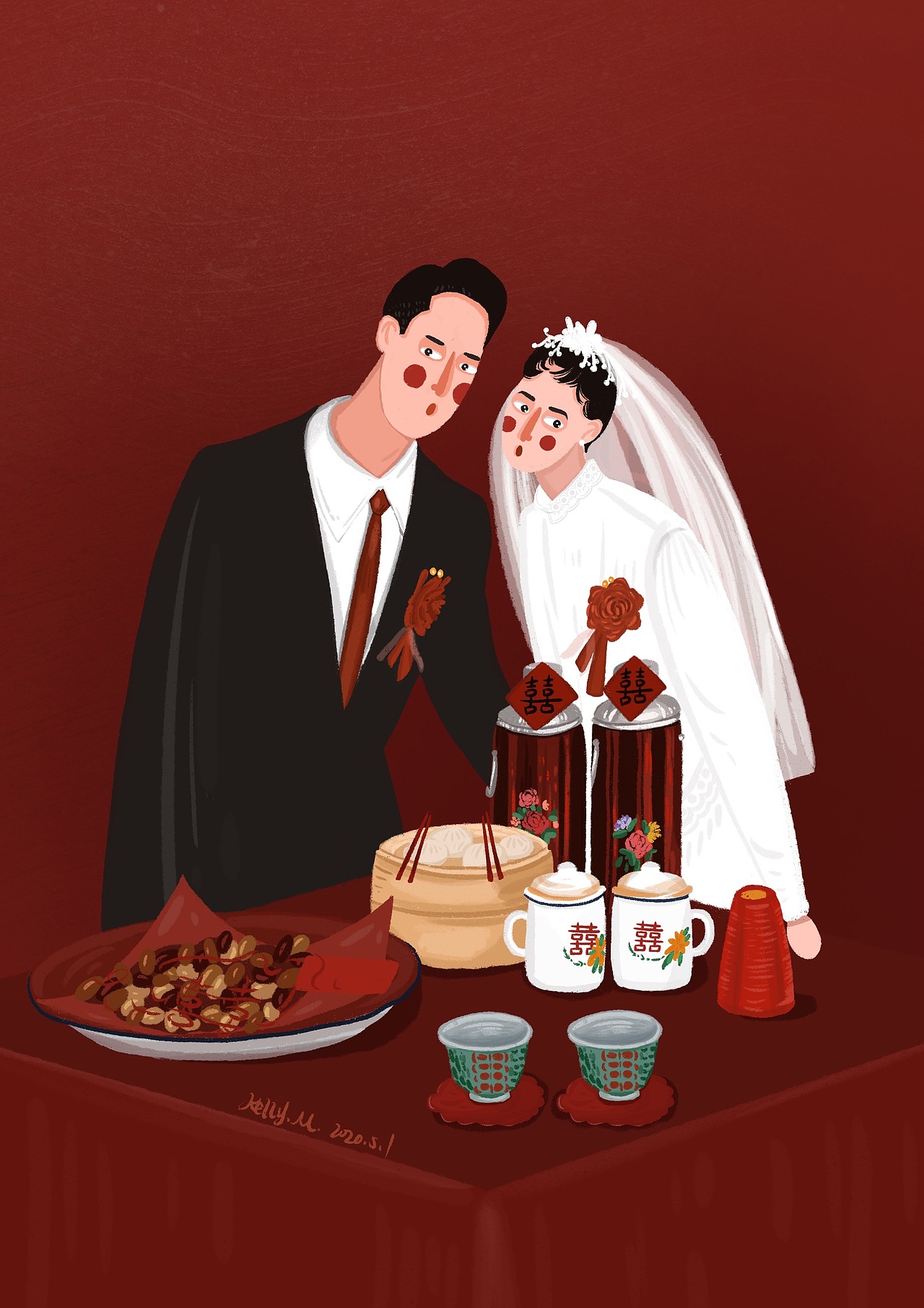 结婚照转插画——喜嫁系列