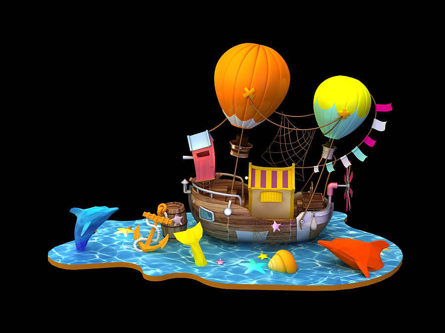 海洋探险主题dp 商场开业美陈装置 海豚 开业 海船美陈（图ZMjA3NDE1NjU2） - 其他三维 - 站酷设计师云迪vind原创素材 - 站酷ZCOOL