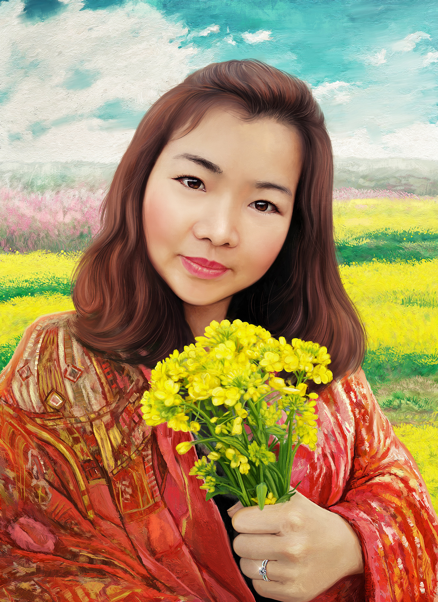 春节创作的仿油画人物肖像画