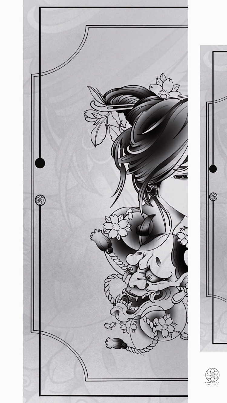 艺妓纹身图稿（图ZMjQwNjU5NzM2） - 商业插画 - 站酷设计师bonjoeetattoo原创素材 - 站酷ZCOOL