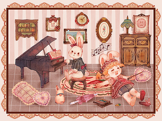 兔兔琴房的意外之客（个人主页-ZNjY1MTI4MTI=） - 创作习作 - 站酷设计师温珩珩_原创素材 - 站酷ZCOOL