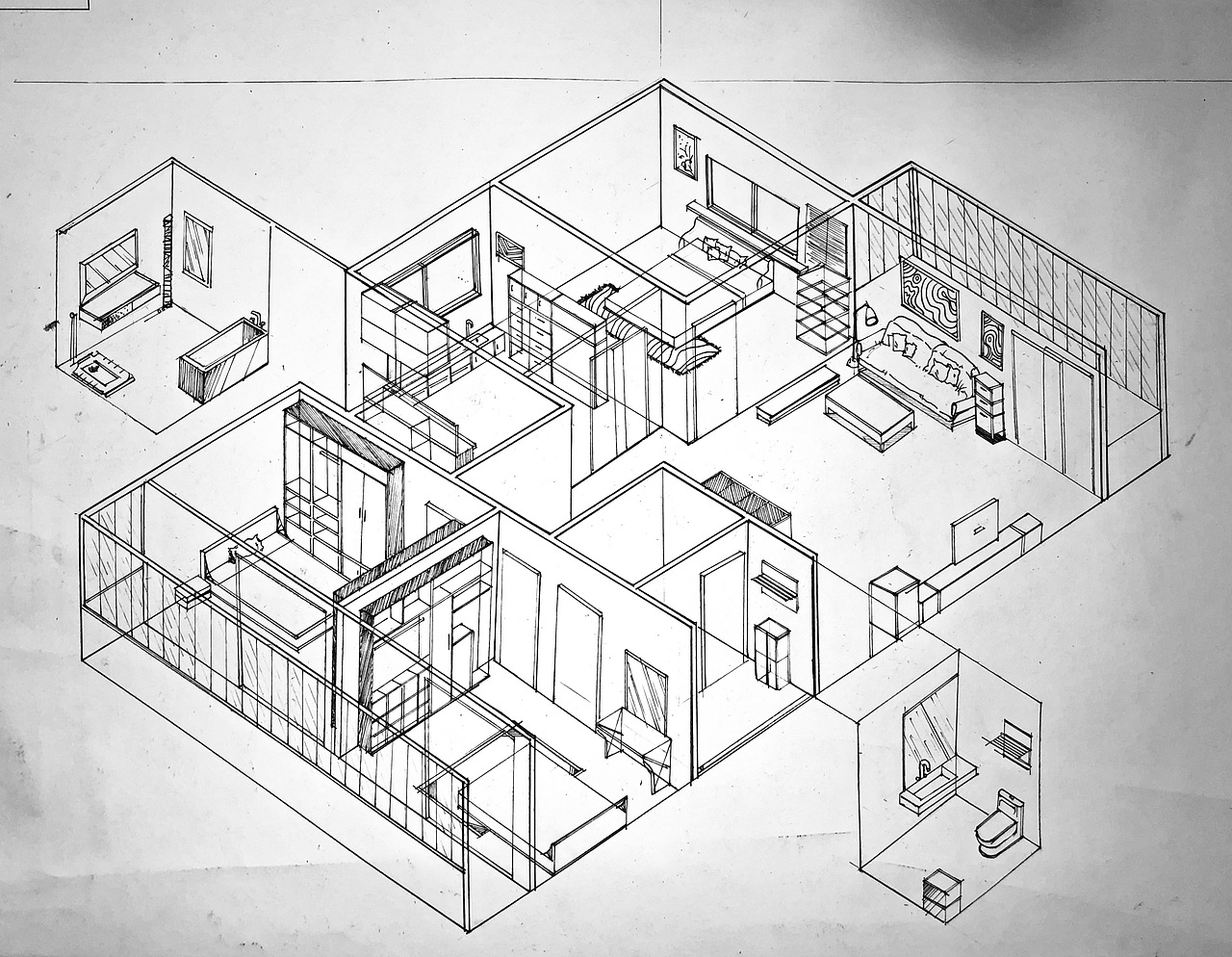 住宅轴测图手绘