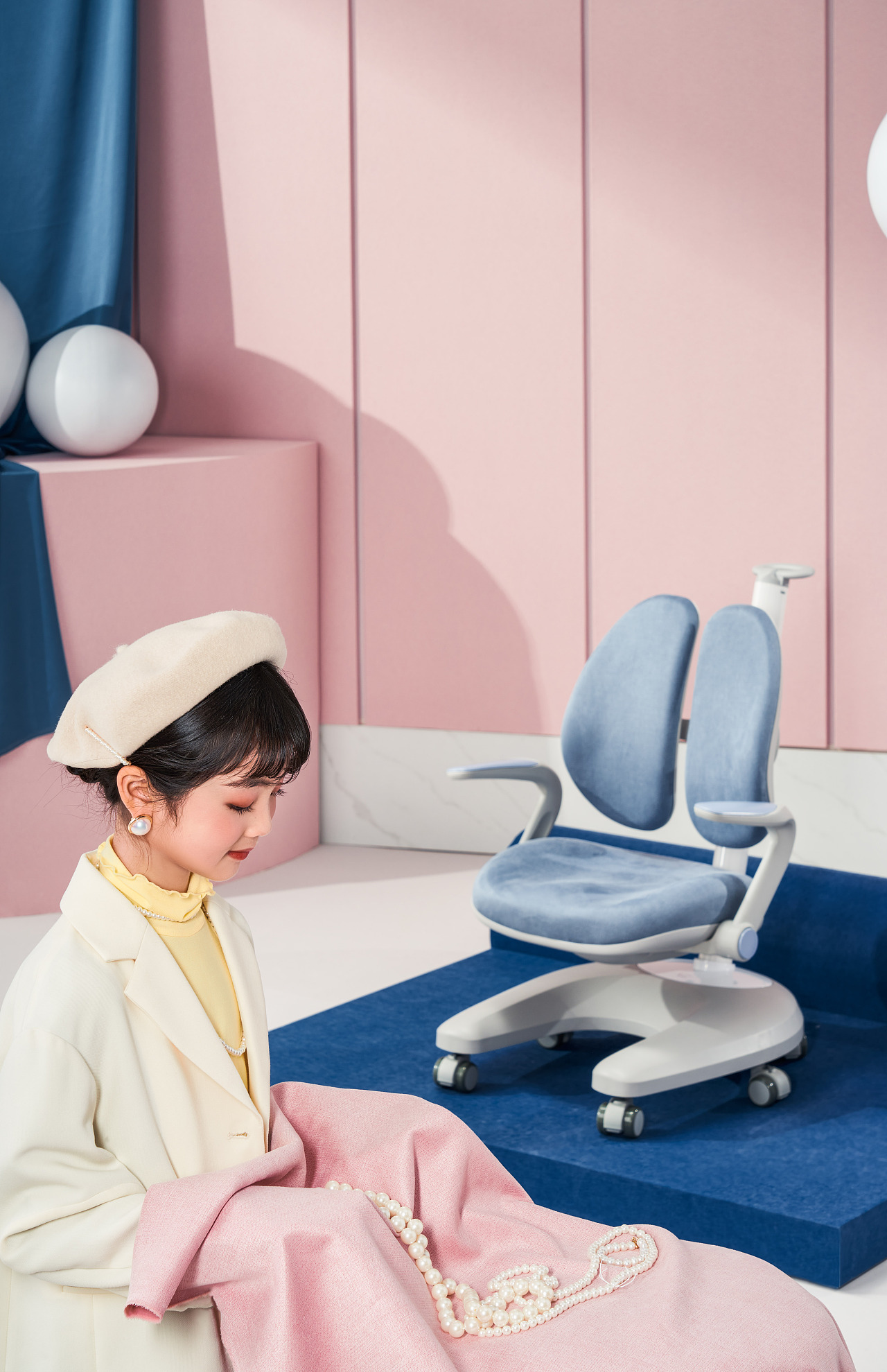 igrow爱果乐贝壳椅60麂皮绒学习椅70产品摄影