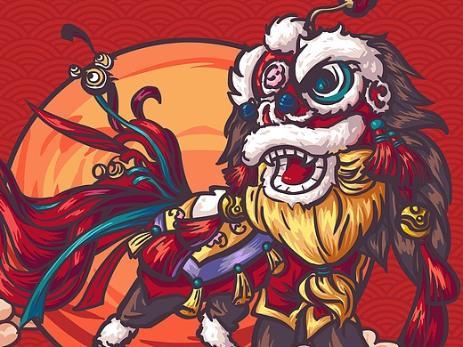 新年舞狮主题 礼盒包装插画(如有意私用请联系我)