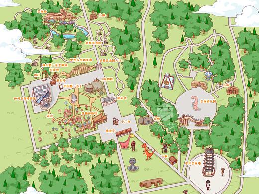 嘉荫恐龙国家地质公园手绘地图导览图指示牌卡通插画