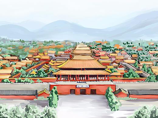 手绘插画北京故宫紫禁城