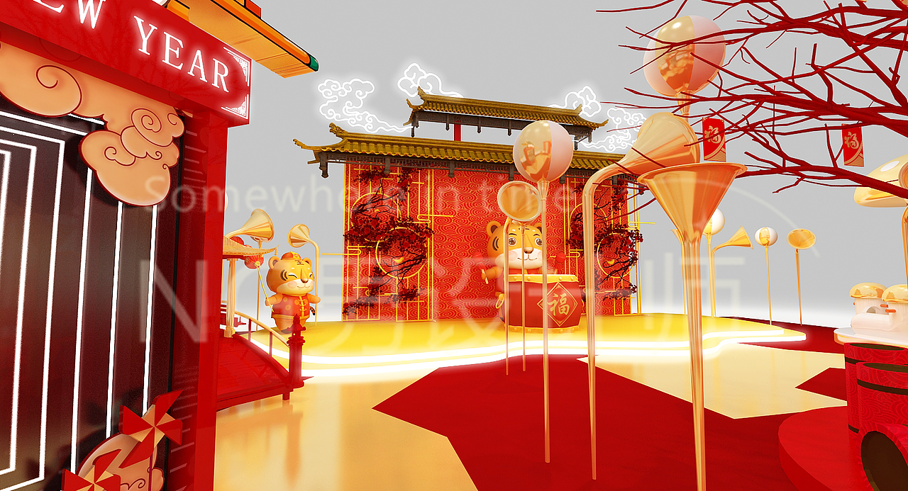 2022年虎年新年路演设计3D效果图