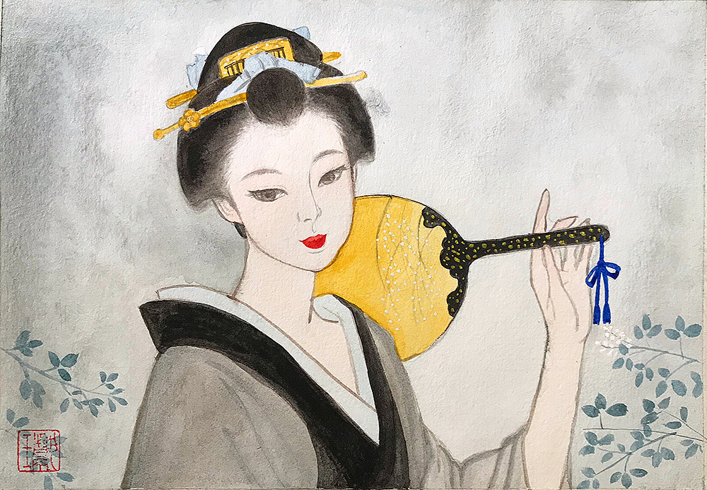 霓虹国美人《良宵》水彩仿工笔|插画|创作习作|luokeke_415 - 原创作