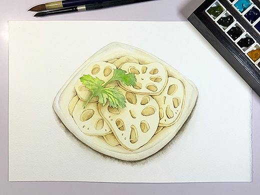 手绘水彩-莲藕片