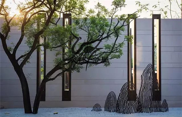 售楼部景观背景墙屏风不锈钢景墙山峦造型不锈钢格栅