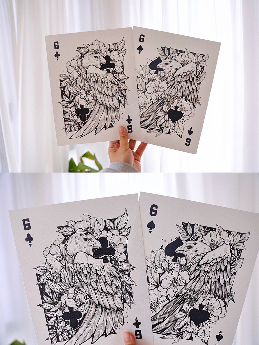 ♣️6|手绘一套扑克牌|线描装饰画