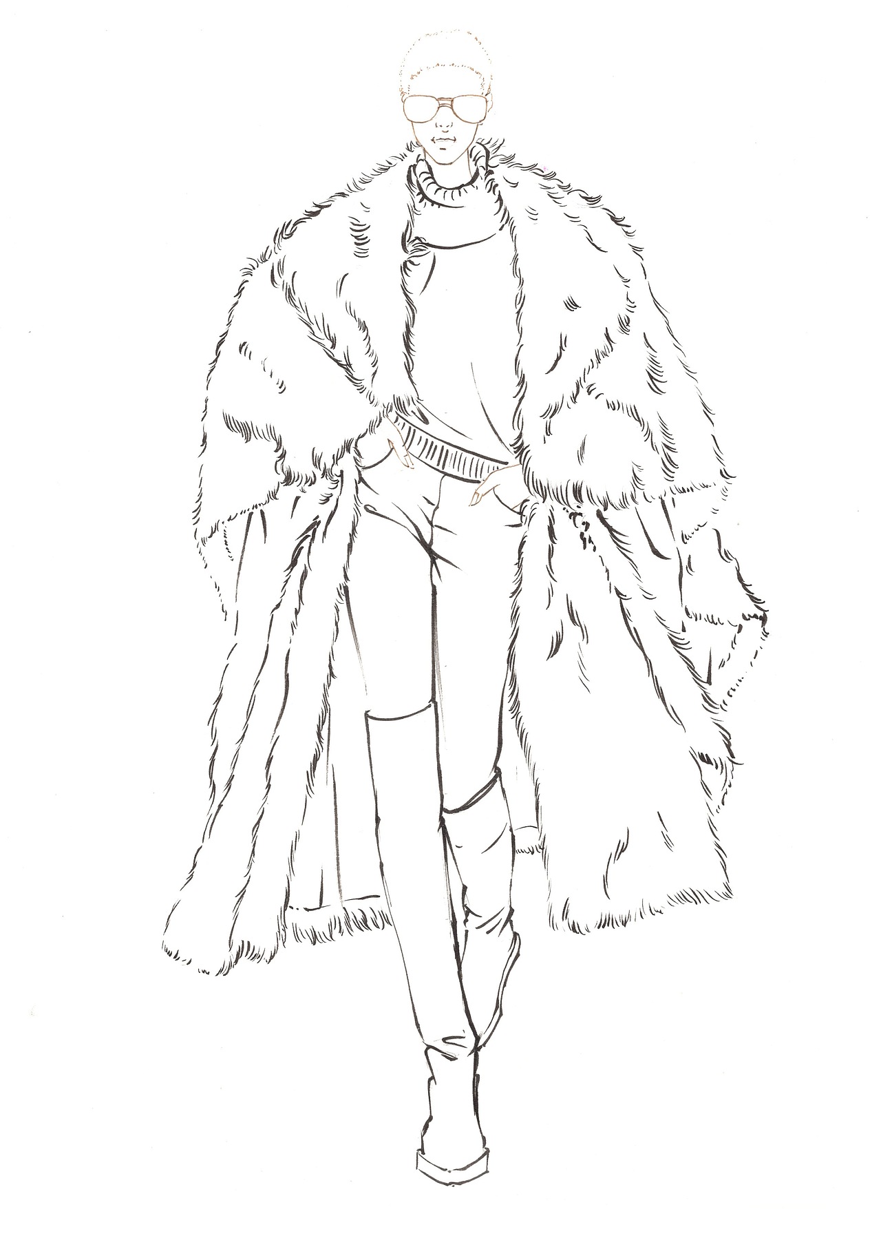 服装手绘马克笔时装画皮草面料步骤图