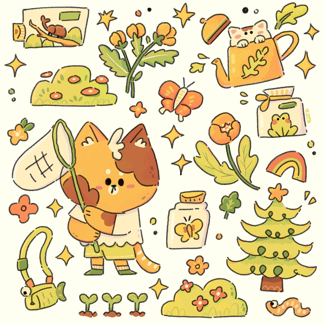 花园涂鸦小贴纸1-4（图ZMzQ4Nzg2ODQ4） - 创作习作 - 站酷设计师DP大潘原创素材 - 站酷ZCOOL