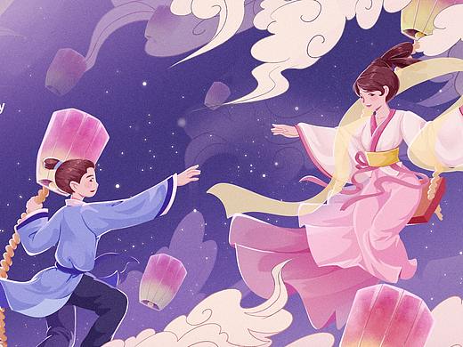 七夕牛郎织女(个人主页-ZNDcyMjcxMjQ=) - 商业插画 - 站酷设计师有肺无心原创素材 - 站酷ZCOOL