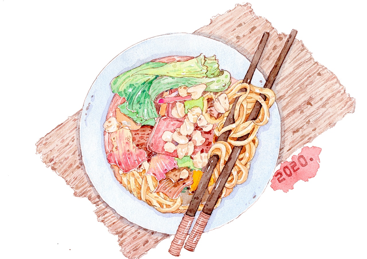 一组钢笔淡彩美食