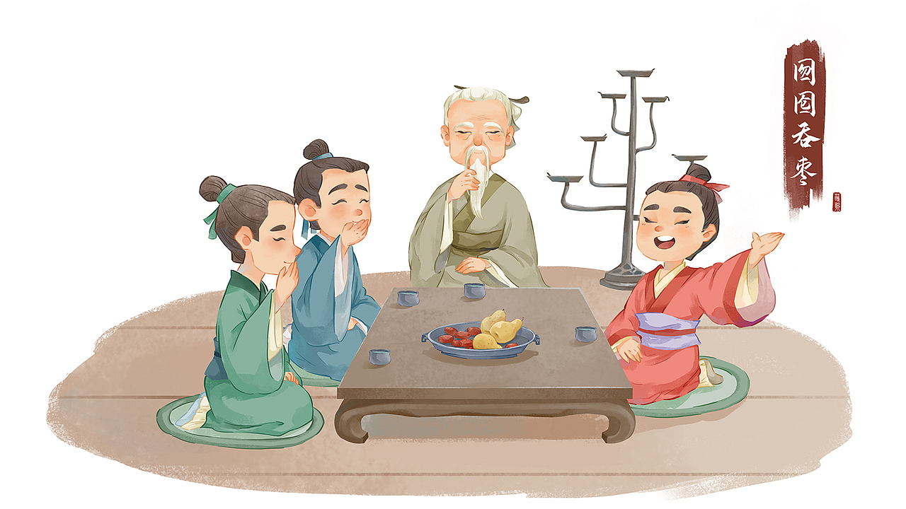 国风儿插稿 | 斗鸡山 邯郸学步 囫囵吞枣 喜晴（图ZMjg2MTAxNTQ0） - 儿童插画 - 站酷设计师莳歌原创素材 - 站酷ZCOOL