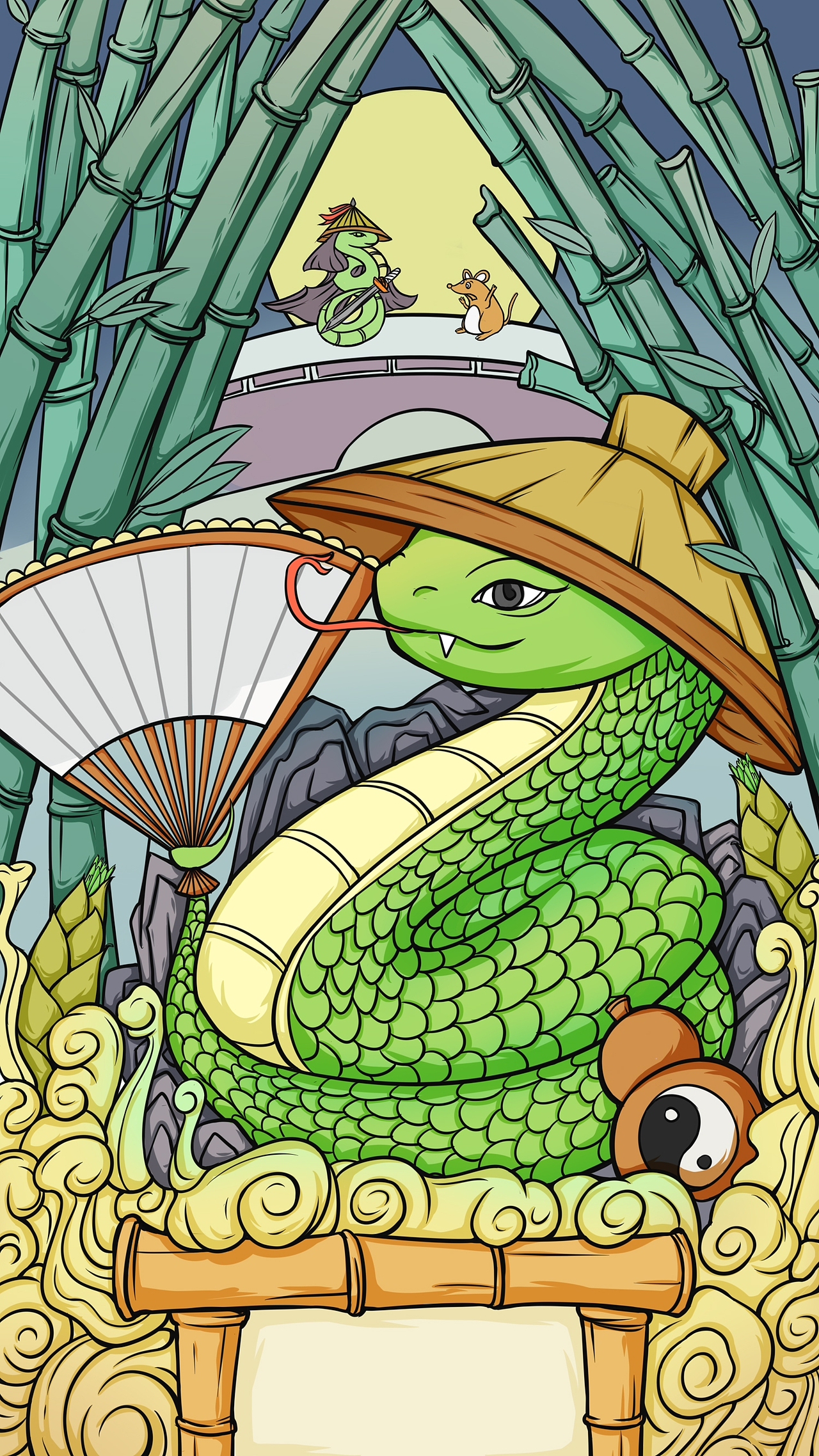 蛇年国潮插画（图ZMjkzMTA3NTQw） - 图案 - 站酷设计师幕夏孟秋原创素材 - 站酷ZCOOL