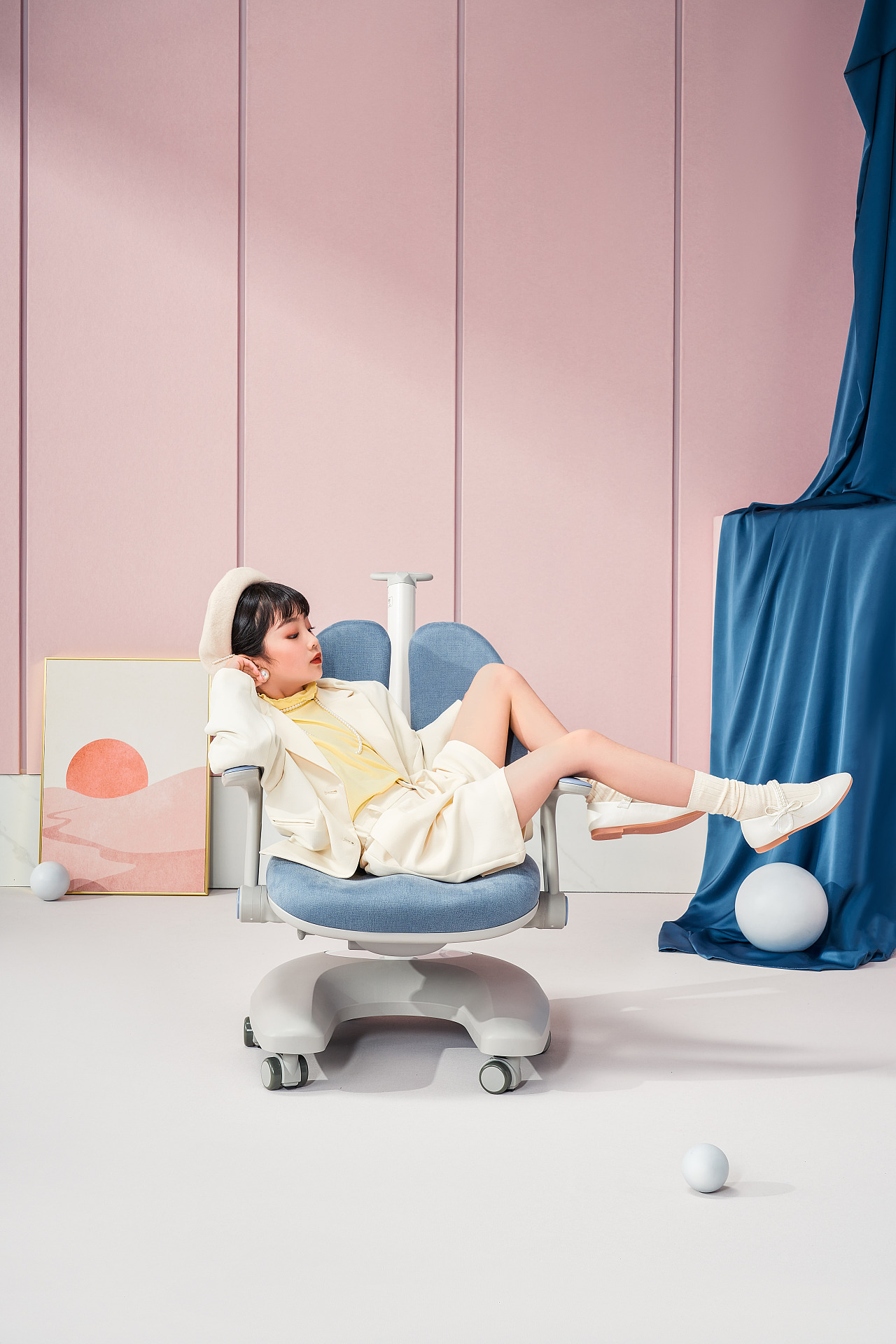 igrow爱果乐贝壳椅60麂皮绒学习椅70产品摄影