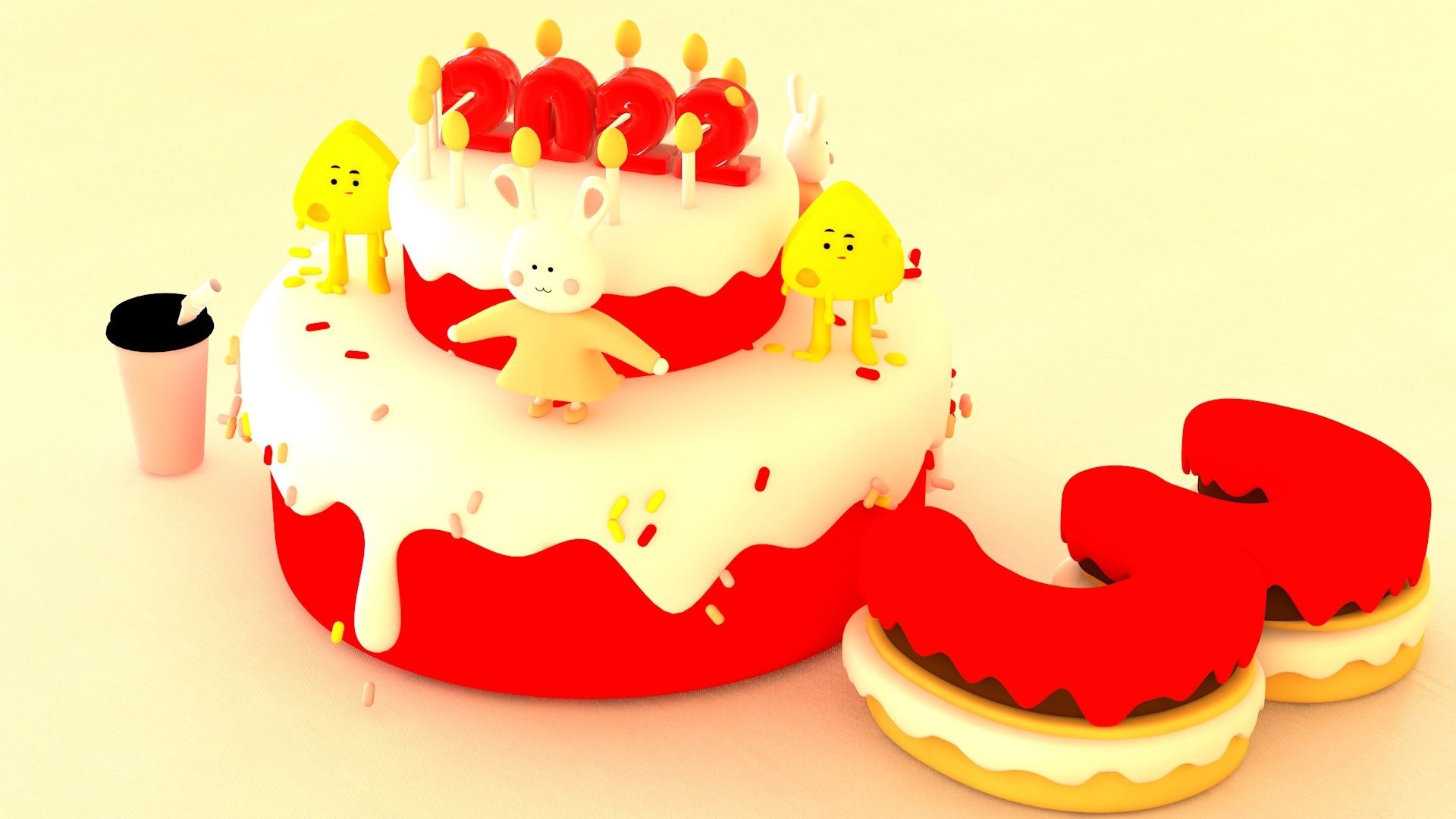 草莓生日蛋糕动态插画设计