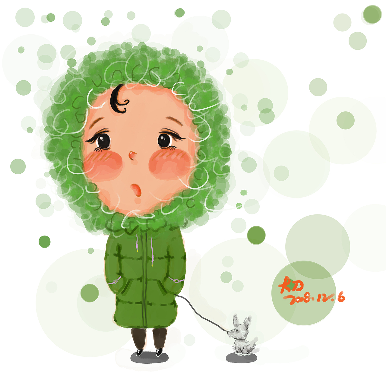 萌版自画像《遛狗的 冬天》（图ZMTM5NTg3NjE2） - 创作习作 - 站酷设计师正咚咚原创素材 - 站酷ZCOOL