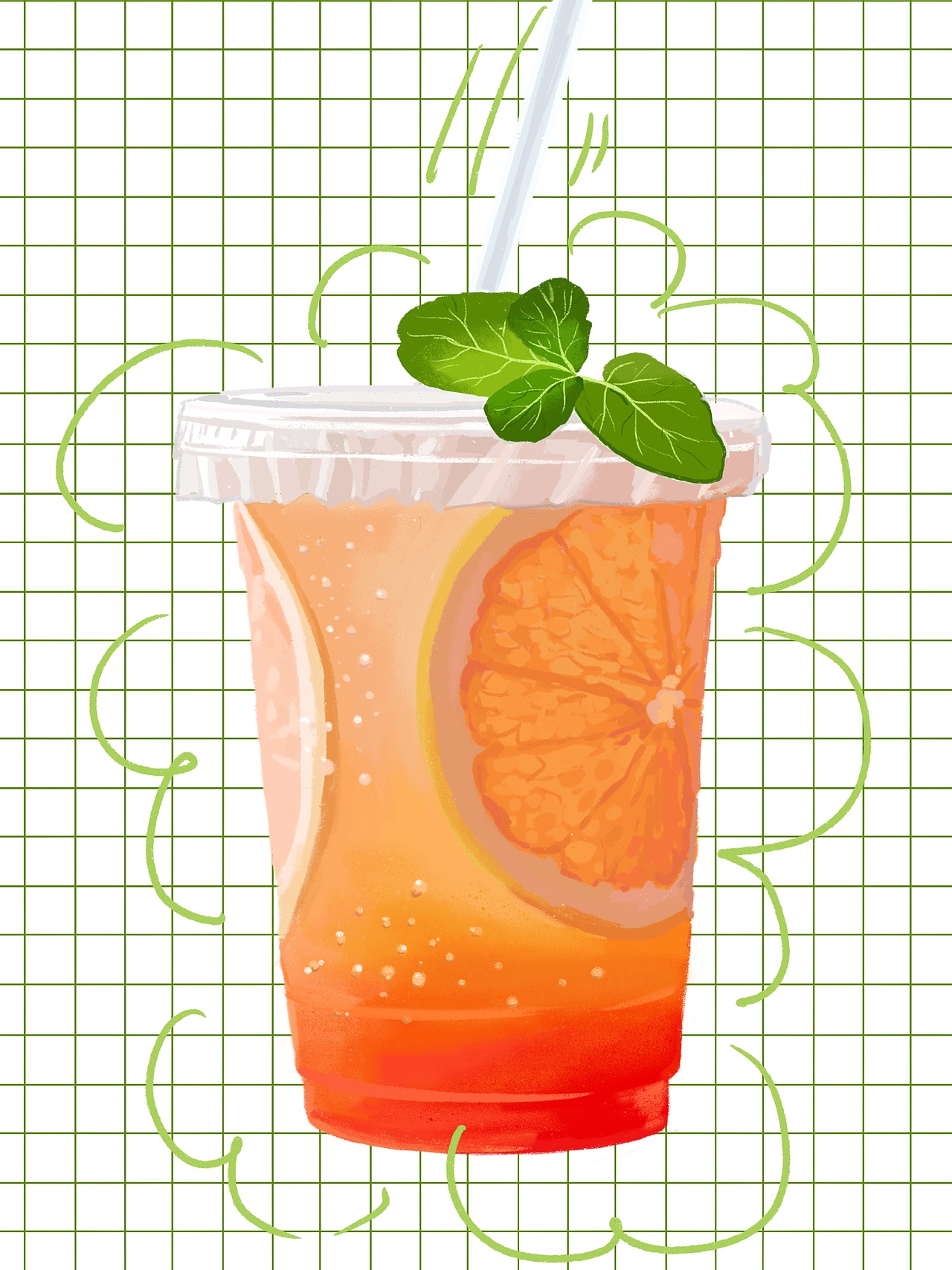 手绘饮品 西柚气泡水pk金桔柠檬🍋