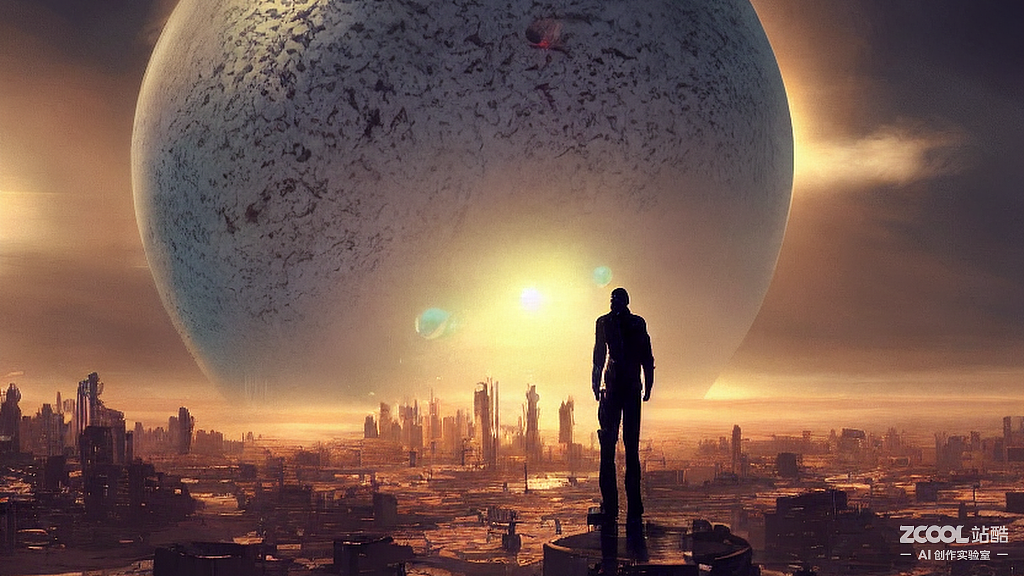 #AI创作实验室#一个巨大的行星撞击地球，人们伫立不动（图ZMzE4ODkyMTI0） - AI作品 - 站酷设计师盖玻片原创素材 - 站酷ZCOOL