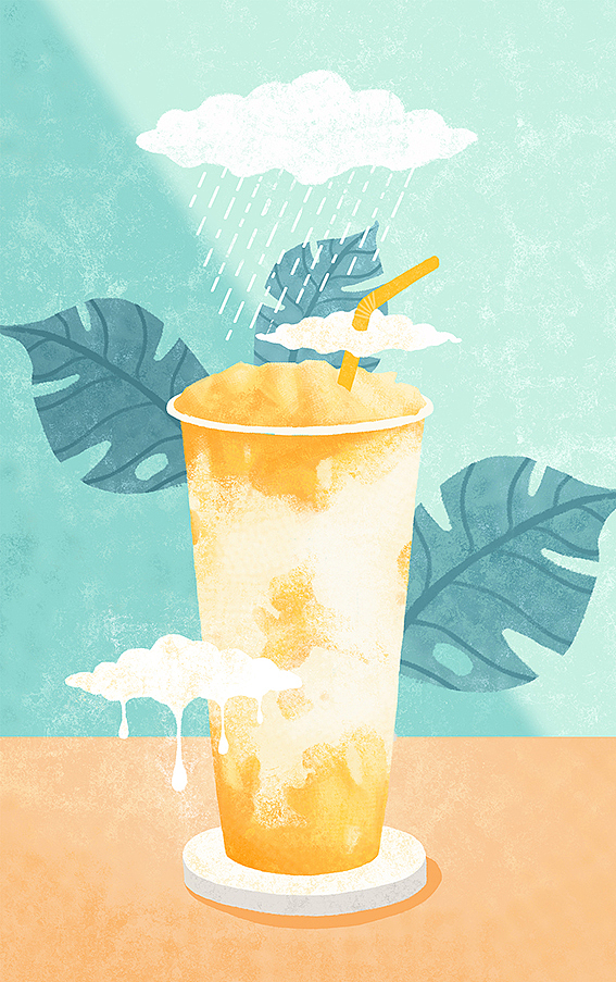 手绘一组茶饮插画