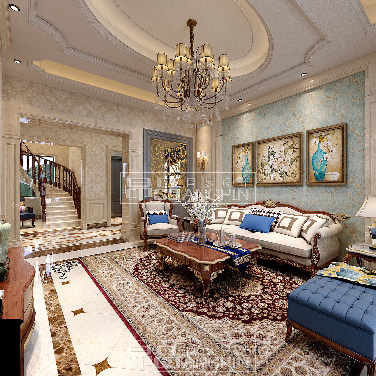 花溪碧桂园两层半别墅装修设计案例厨房卧室装修效果图