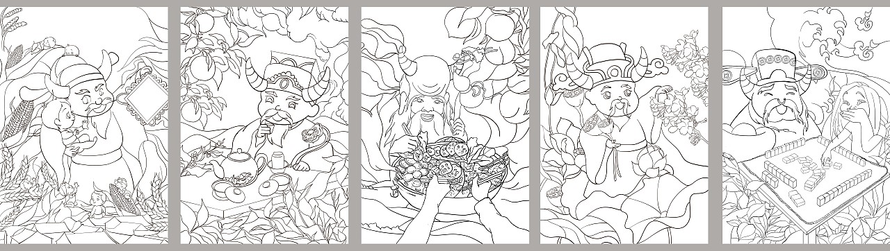 2021新年（牛年）创作---五福临门（图ZMjM1MjExMjQ4） - 商业插画 - 站酷设计师哈哈加糖原创素材 - 站酷ZCOOL