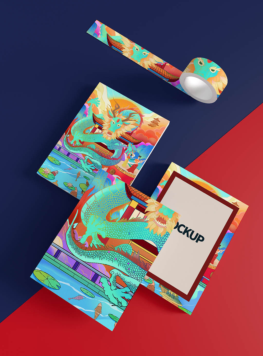 国潮风插画样机的展示.