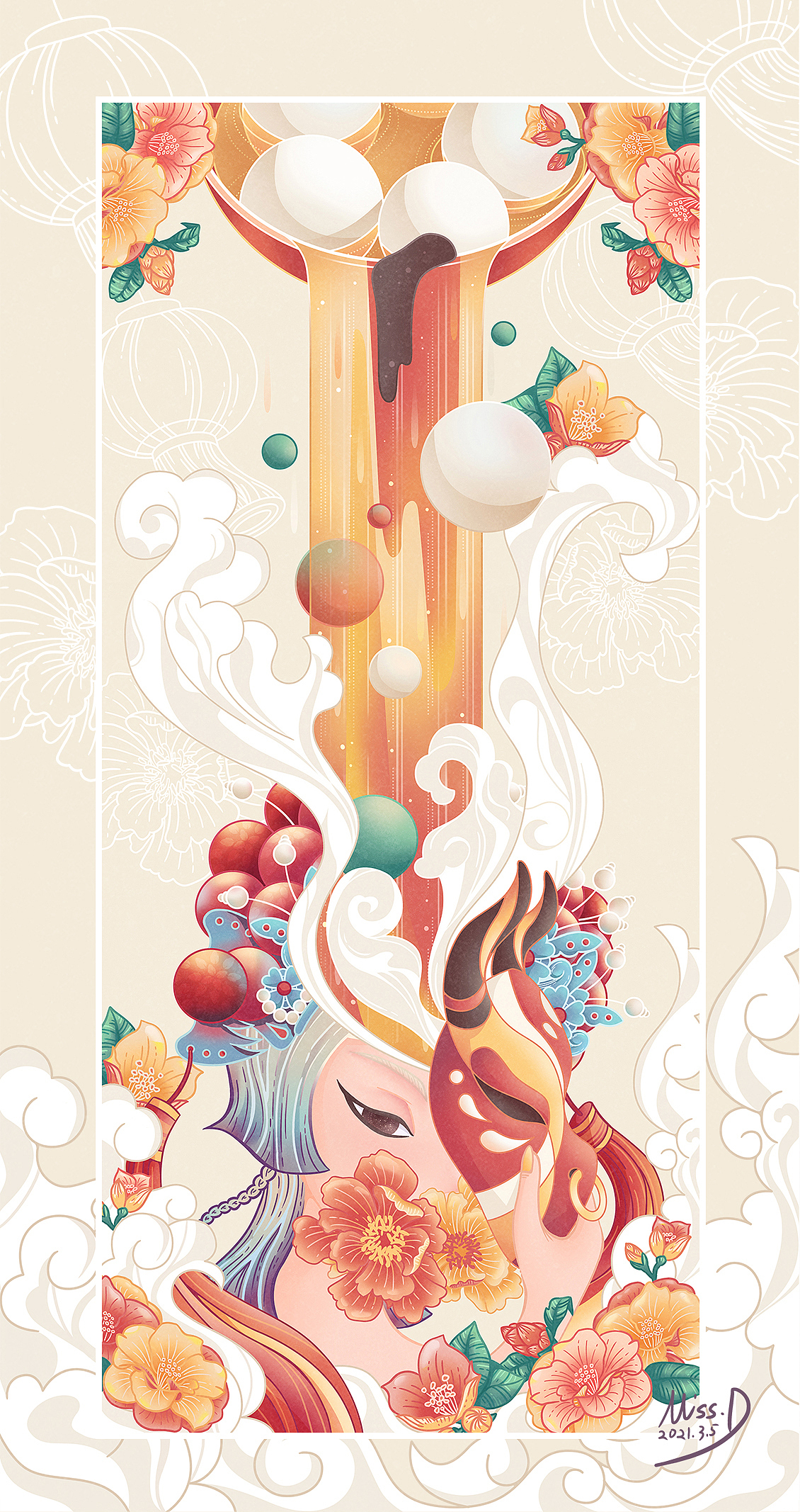 元宵节手机插画壁纸（图ZMjU3NzgyMjI0） - 商业插画 - 站酷设计师河豚吃鱼丸Miss_D原创素材 - 站酷ZCOOL